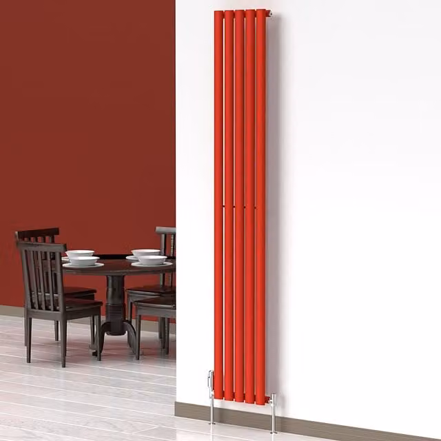 Lux Heat Oval Coloured Vertical Radiator in Poppy Red, H 180 x W 30 cm