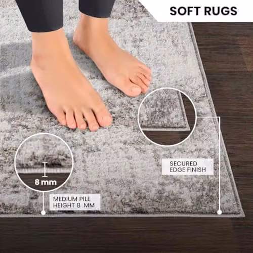 Livabliss Roma Abstract Modern Marble Rug in Grey, Blue and Brown, W: 90 cm, D: 60 cm, H: 0.8 cm – 6