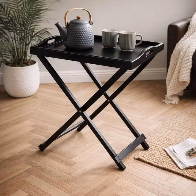 EONLION Black Wooden Folding Side Table