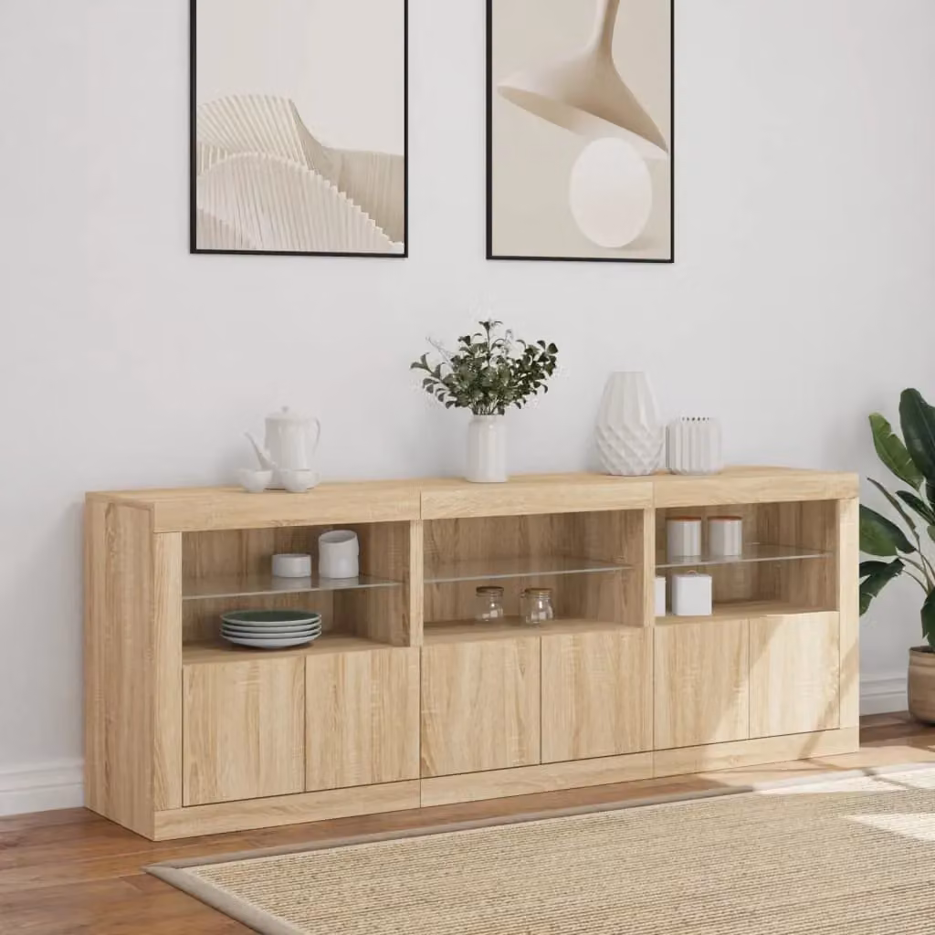 Berkfield Home Modern Sideboard with Integrated LED Lights in Sonoma Oak Brown, W: 181.5 cm, D: 37 cm, H: 67 cm – 3