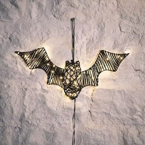 Lights4fun Black Rattan Bat Hanging Decoration with 45 Warm White LEDs and Timer for Indoor and Outdoor Use – 2