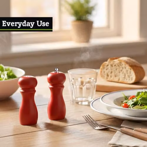 Orsina Salta Red Hi Gloss Wood Salt and Pepper Mill Set, Height: 11 cm – 5