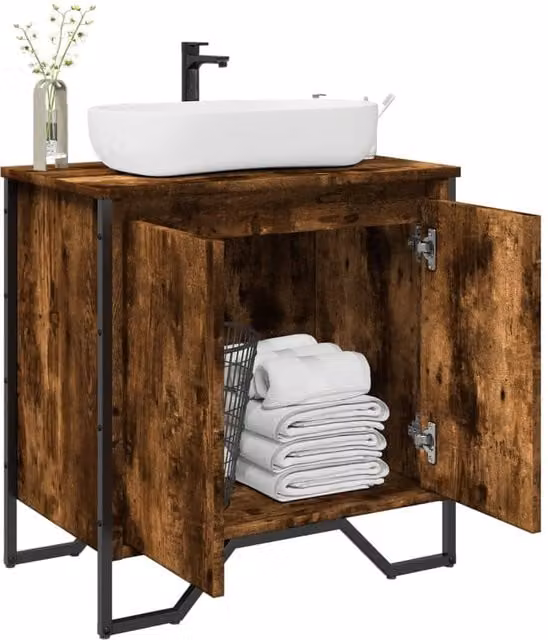 Berkfield Home Smoked Oak Bathroom Sink Cabinet, W/D/H: 60 x 35 x 60 cm
