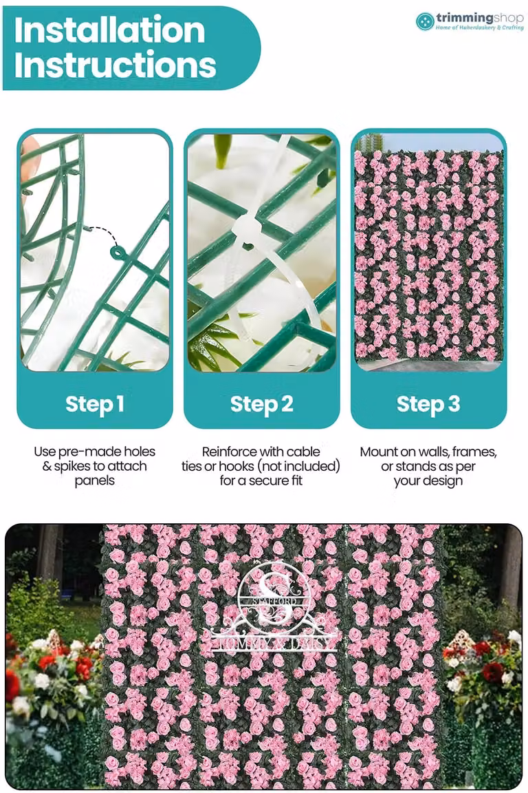 Neel Blue Hydrangea Artificial Floral Wall Panel in Blue and Dark Pink, W/H: 60 x 40 cm