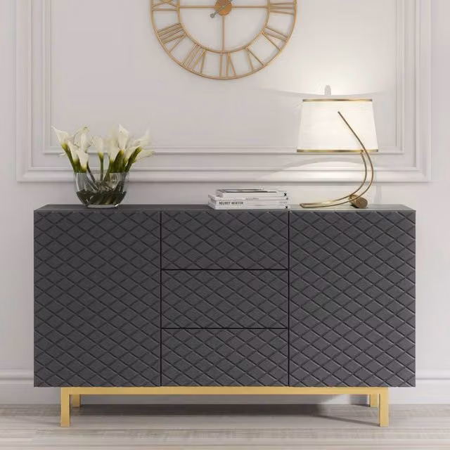 Creative Furniture Diamond Luxe Modern Geometric Sideboard in Dark Grey, W: 140 cm, H: 80 cm, D: 35 cm – 1