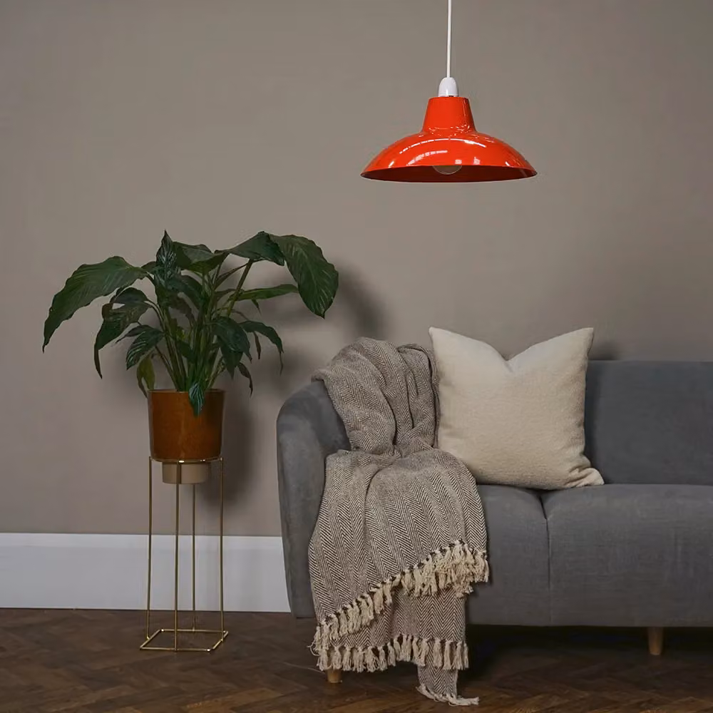 ValueLights Civic Pair of Red Metal Retro Dome Ceiling Pendant Shades – 2