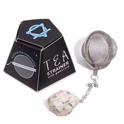 KDMD Rainbow Moonstone Raw Crystal Gemstone Tea Strainer with Fine Mesh Sieve in White – 1