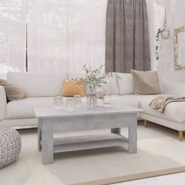 Berkfield Home Modern Rectangular Coffee Table in Concrete Grey, W/D/H: 102 x 55 x 42 cm
