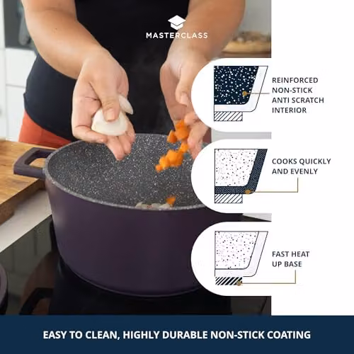 MasterClass Cast Aluminium Non-Stick Casserole Dish with Self-Basting Lid, Purple, Diameter: 24 cm, Volume: 4 l – 4