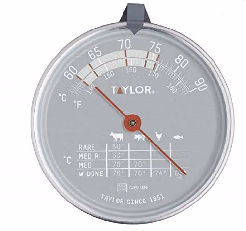 Taylor Pro Leave-In Meat Thermometer Probe in Silver with Meat and Fish Chart, W/D/H: 13 x 7.5 x 6 cm