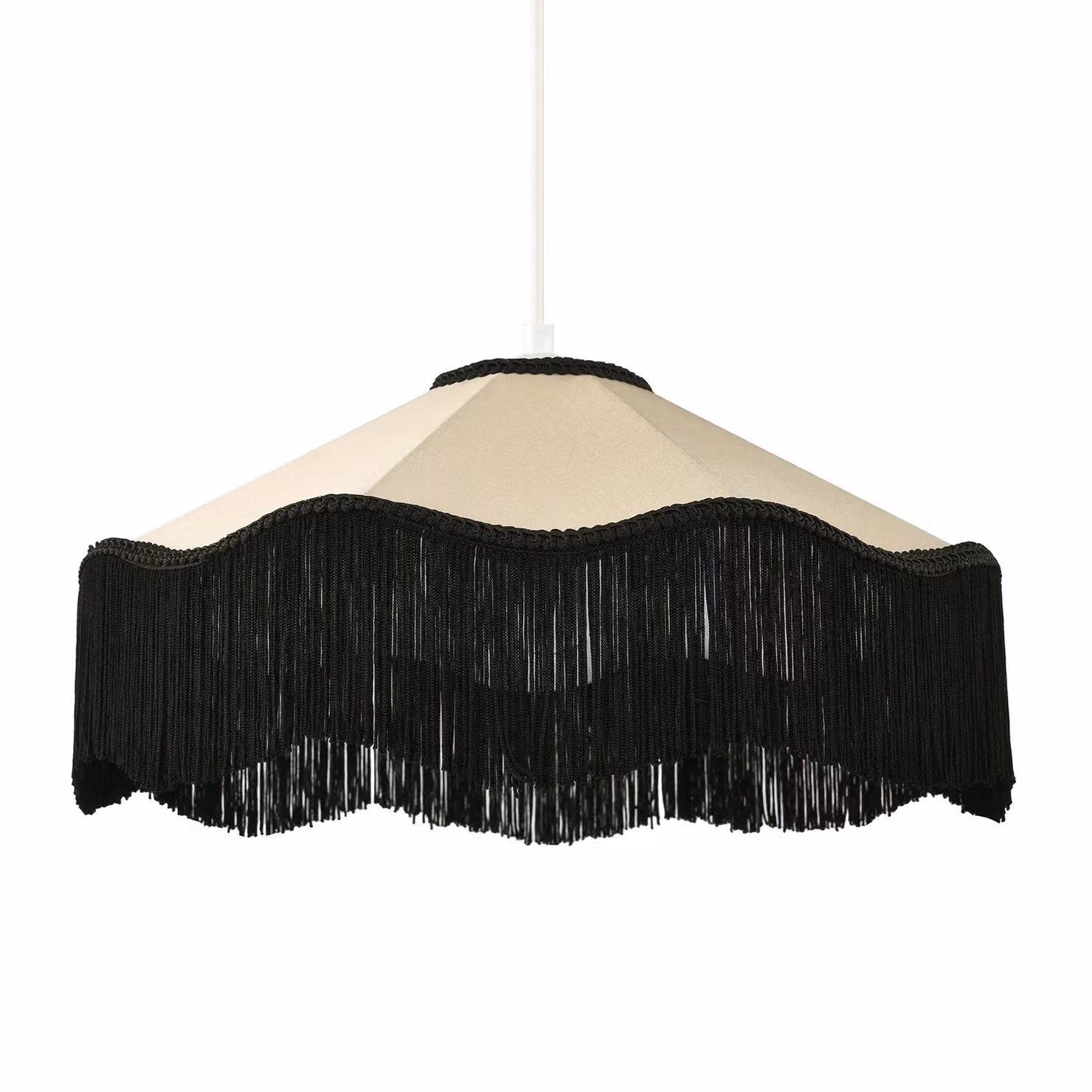 Happy Homewares Chic Victorian Cone Pendant Lamp Shade in Beige Faux Silk with Black Trims – 2