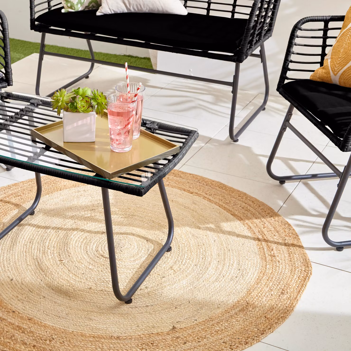 Neo 4 Piece Wicker Bamboo Style Garden Sofa, Table and Chairs Set in Black – 5
