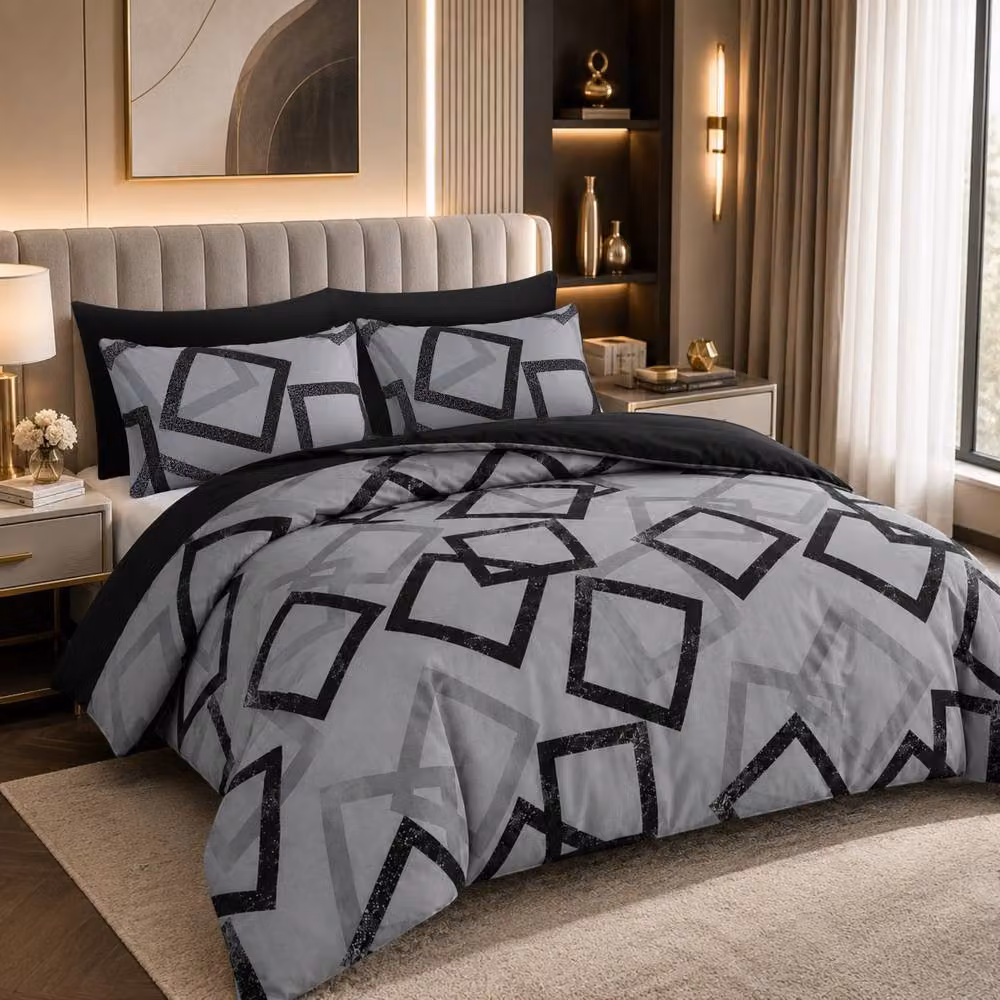 Pamposh Luxury Reversible Microfibre Duvet Cover Set in Grey, Black and Gold, Single, 90 x 200 cm – 3