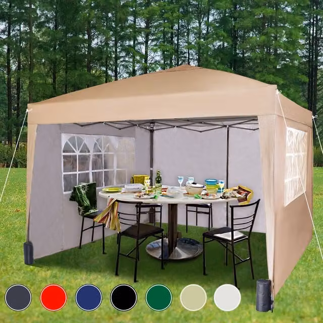 MCC Direct Pop up Gazebo with Removable Sides and Storage Bag, Beige, W: 300 cm, D: 300 cm, H: 255 cm