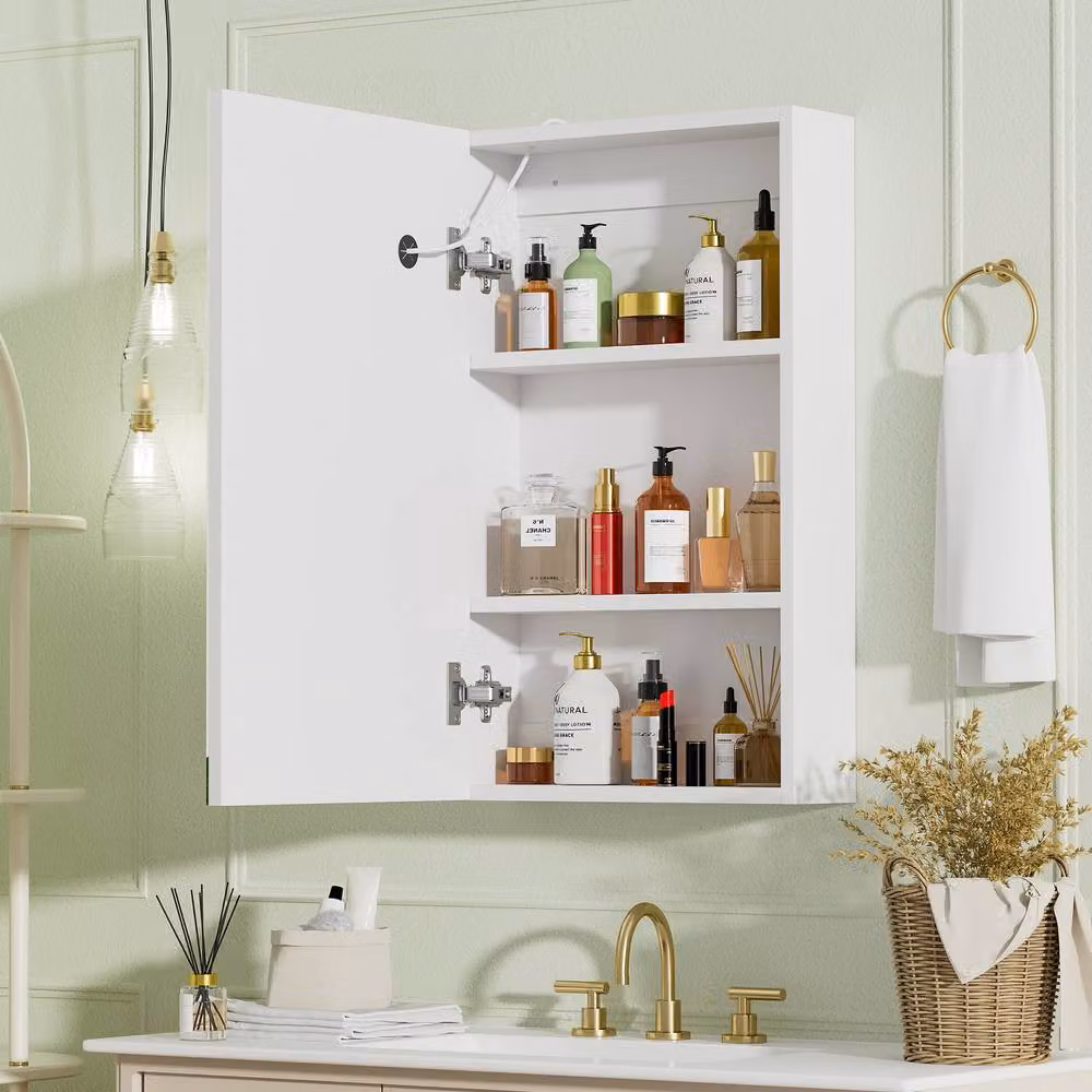 KEEPREAPER Modern White Wall-Mounted LED Bathroom Cabinet with Anti-Fog Mirror and Sensor Switch – 1