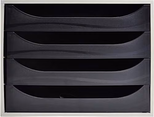 Exacompta EcoBox Stackable 4-Drawer Set in Black, W/D/H: 24.8 x 28.4 x 23.4 cm