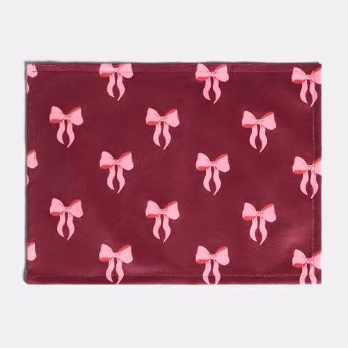 OHS Set of 4 Bow Print Matte Velvet Placemats, Burgundy, W: 40 cm, D: 30 cm – 4