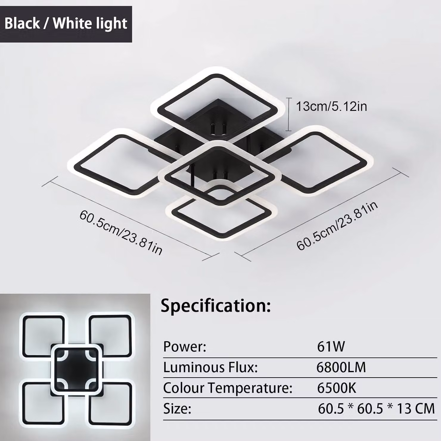 Pheashine Modern LED Ceiling Light in Black with 6500K Cool White Light – 3