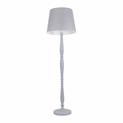 ValueLights Victoria White Wood Traditional Floor Lamp with Grey Fabric Tapered Shade and LED Bulb, H 155 cm x W 45 cm x D 45 cm – 1