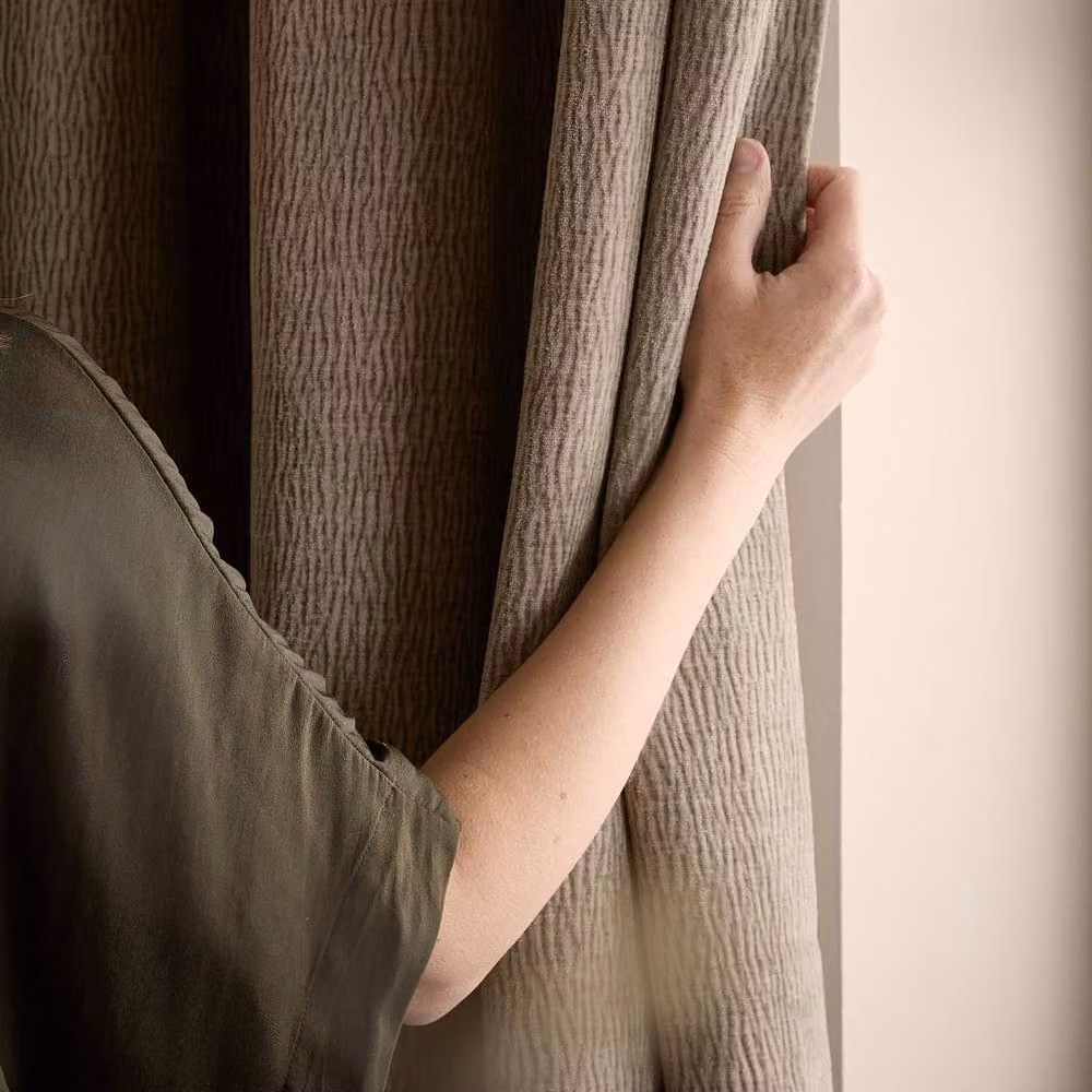 Yard Heath Beige Washed Velvet Eyelet Curtain Pair, Width: 168 cm, Drop: 229 cm – 2