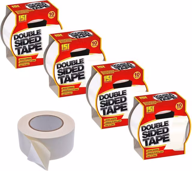 4 Pack Heavy Duty Multipurpose Double Sided Adhesive Tape, White, Width: 48 mm, Length: 10 m