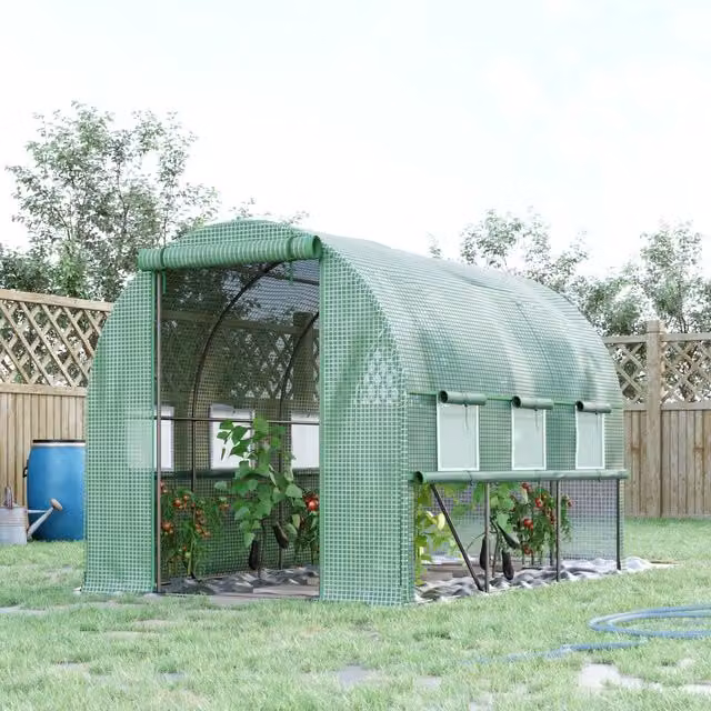 Outsunny Green Walk-in Tunnel Greenhouse PE, W: 300 cm, D: 200 cm, H: 200 cm