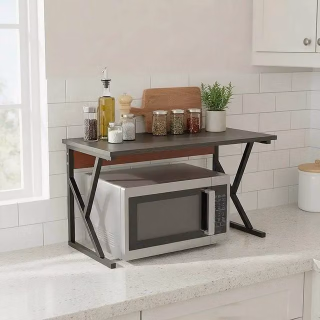 KORVIXA Black Wood and Metal Office Printer Stand and Storage Shelf, Width: 100 cm