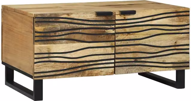 Berkfield Home Modern Geometric Coffee Table in Beige Solid Mango Wood W/D/H: 80 x 50 x 40 cm