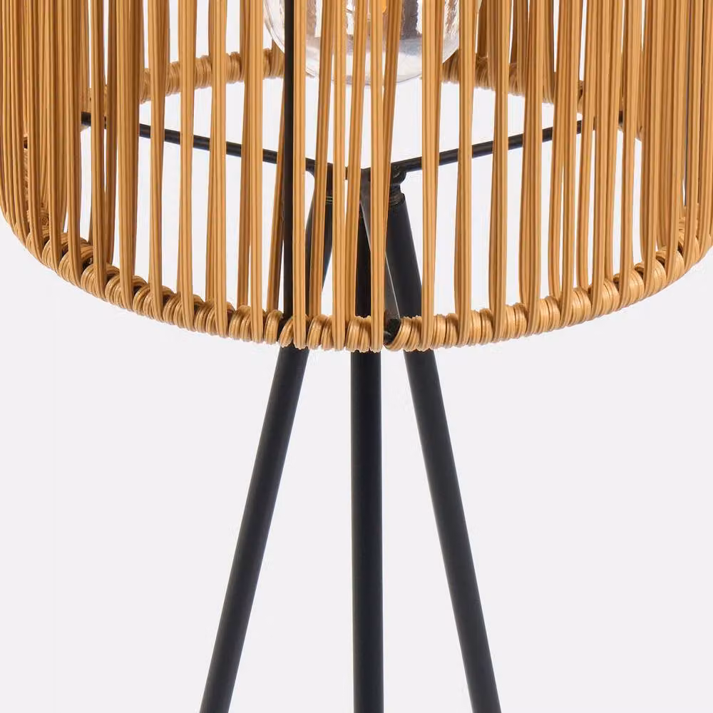 OHS Rattan Solar Floor Lamp in Natural Wood and Black with Dusk Sensor for Garden, Balcony and Terrace – 8