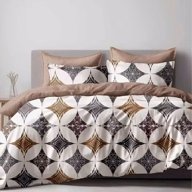 Ezysleep Geometric Graphic Duvet Cover and Pillowcase Set in Beige and Multicolour, 220 cm