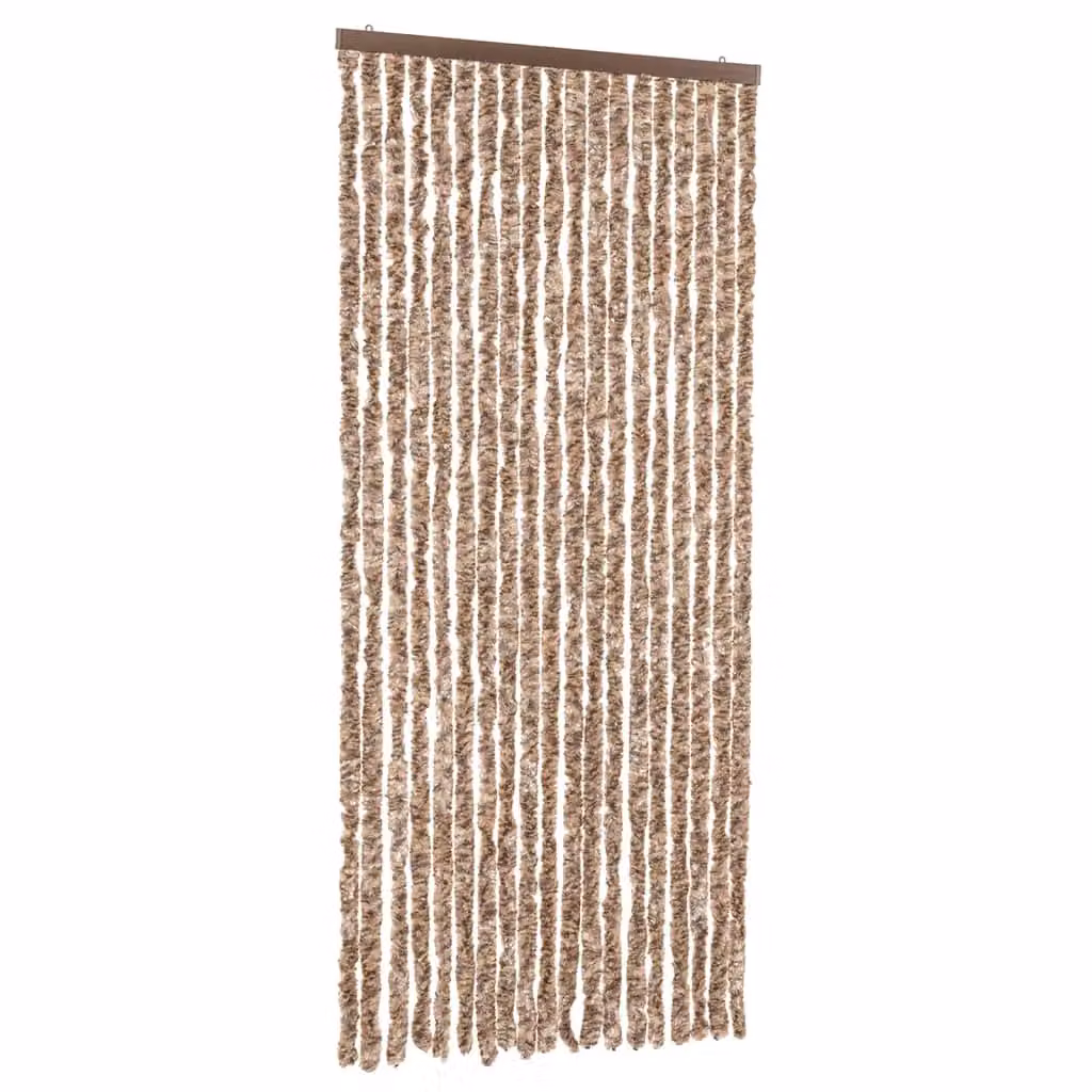Berkfield Home Chenille Fly Curtain in Beige and Brown, W: 56 cm, H: 185 cm – 2