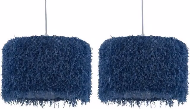 First Choice Lighting Rogers Set of 2 Blue Shaggy Easy Fit Pendant Shades, Diameter: 30 cm