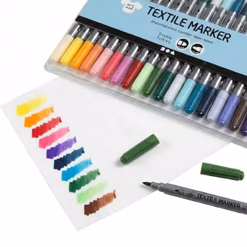 Creativ Permanent Fabric Markers, Pack of 20 Multicolour Water-Based Non-Toxic Textile Pens with Bullet Tips for DIY and Children's Art – 4