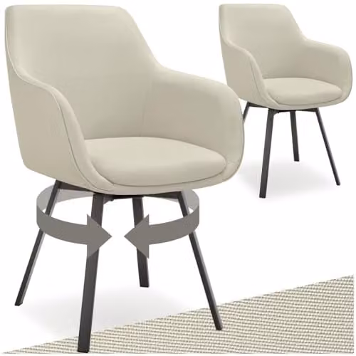 tectake Set of 2 Modern 360 Degree Swivel Dining Chairs in Grey Velvet with Metal Legs – 1