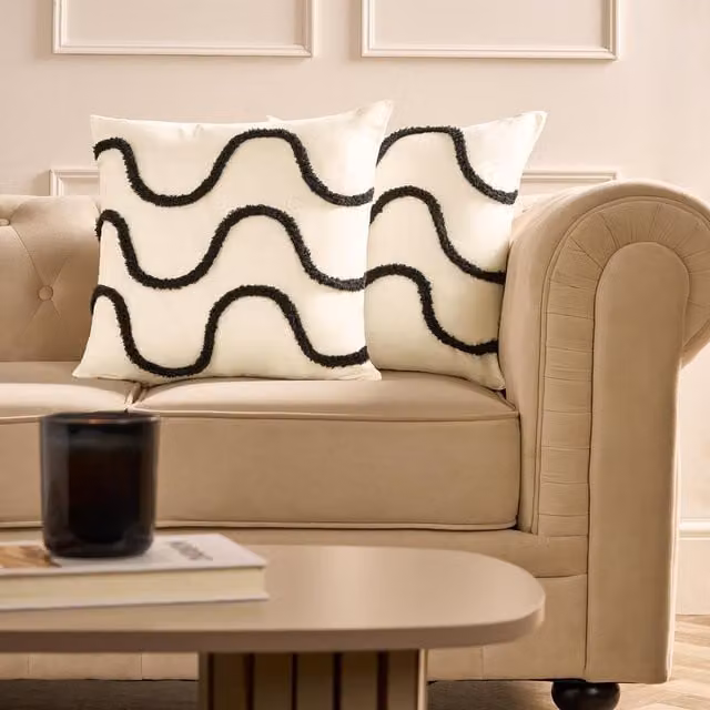 OHS Tufted Wave Cushion Covers in Monochrome Black and White