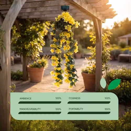 Gardenwize Solar Powered LED Hanging Primrose Flower Lights in Yellow with 30 LEDs and IP44 Waterproof Rating – 7