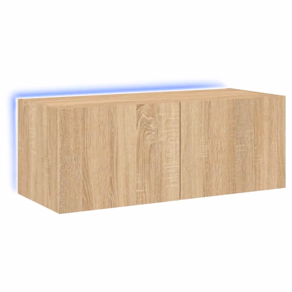 Berkfield Home Modern Wall Mounted TV Cabinet with Integrated LED Lights in Sonoma Oak Brown, W/D/H: 80 x 35 x 31 cm – 2