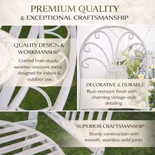 GlamHaus Salerno 3 Piece Folding Metal Bistro Set in Antique Grey for Garden, Balcony or Terrace – 3