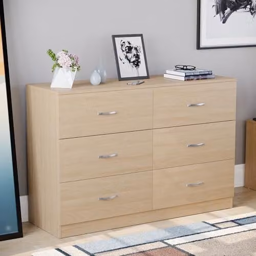 Vida Designs 6 Drawer Wide Chest of Drawers in Pine, W/D/H: 110 x 40 x 80 cm