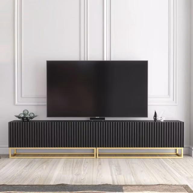 Creative Furniture Ripple Duo TV Unit in Black and Gold with Fluted Doors, W/D/H: 200 x 45 x 35 cm – 1