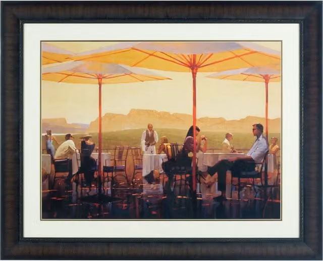 Orsina City Framed Winery Terrace Vintage Landscape Wall Art, Black and Multicolour