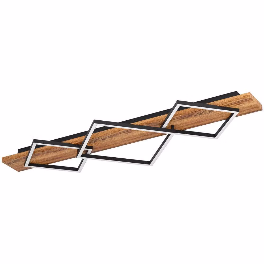 Loops Rustic LED Ceiling Light in Black and Brown Wood with Bulb Included – 2