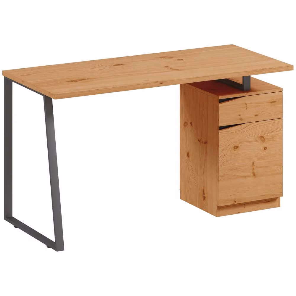 Wyld Haus Nolole Writing Desk with Single Pedestal Drawer in Brown and Black Wood and Metal Finish, W: 135 cm, H: 75 cm, D: 60 cm – 2