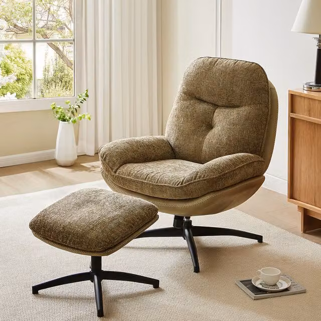 Komore Modern Green Fabric Lounge Chair and Ottoman Set