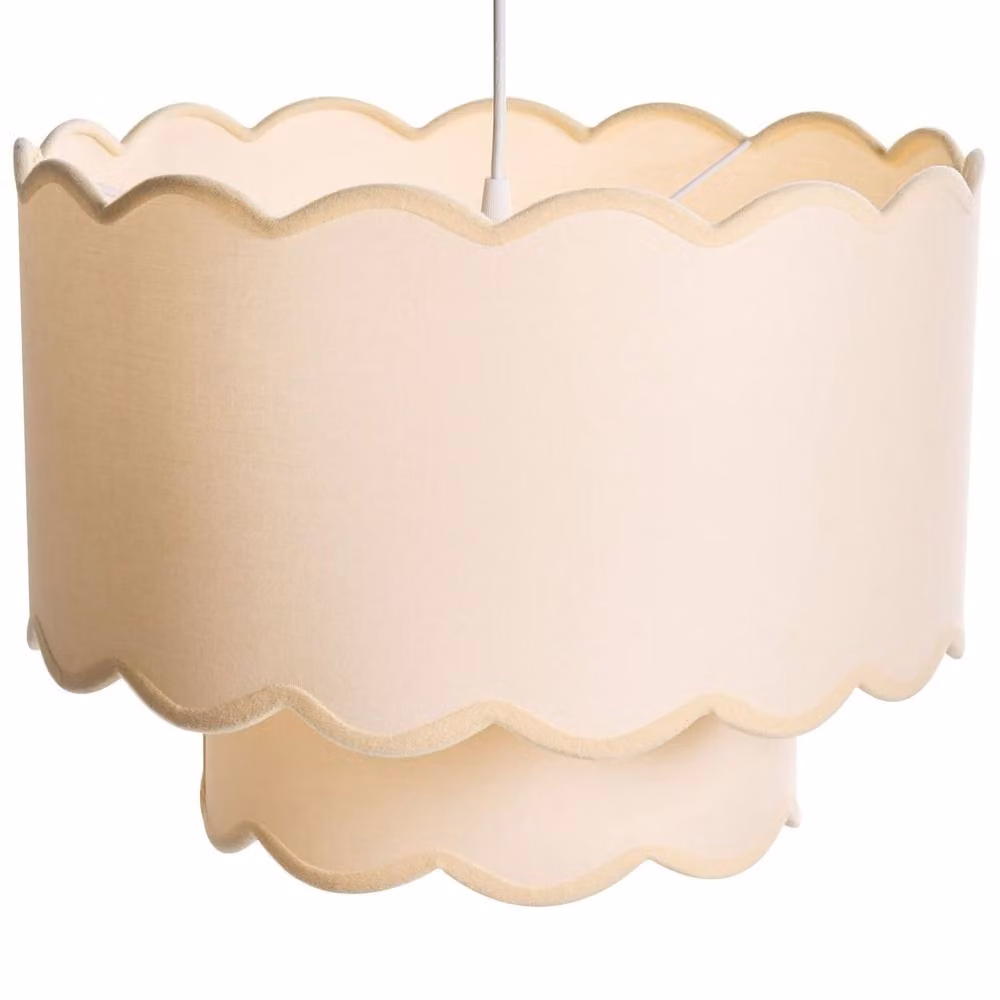 Wyld and Coco Modern Suspended Pendant Lamp with Double Fabric Shade in White and Beige – 2