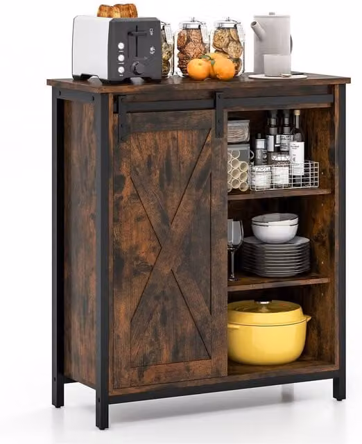 Costway Rustic Brown Wood Storage Sideboard