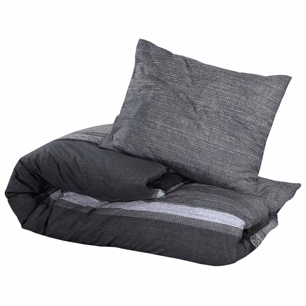 Berkfield Home Cotton Duvet Cover and Pillowcase Set in Grey, W: 140 cm x L: 200 cm – 3