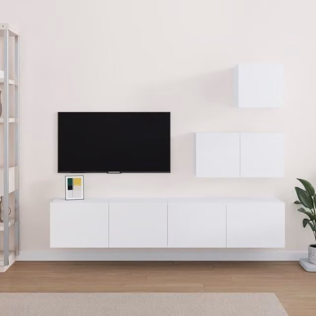 Berkfield Home 4 Piece Modern White Matt TV Cabinet Set in Engineered Wood – 1