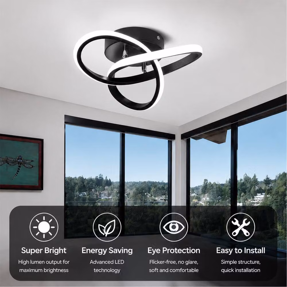 INMTFEI Modern Twisted Ring LED Ceiling Light, Black Flush Mount Metal Fixture – 2