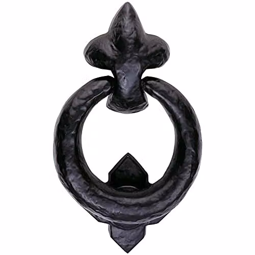Loops Ornate Ring Door Knocker with Strike Plate in Black Antique, 85.5mm Ring – 1